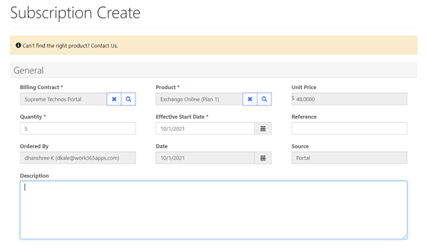 Subscription create