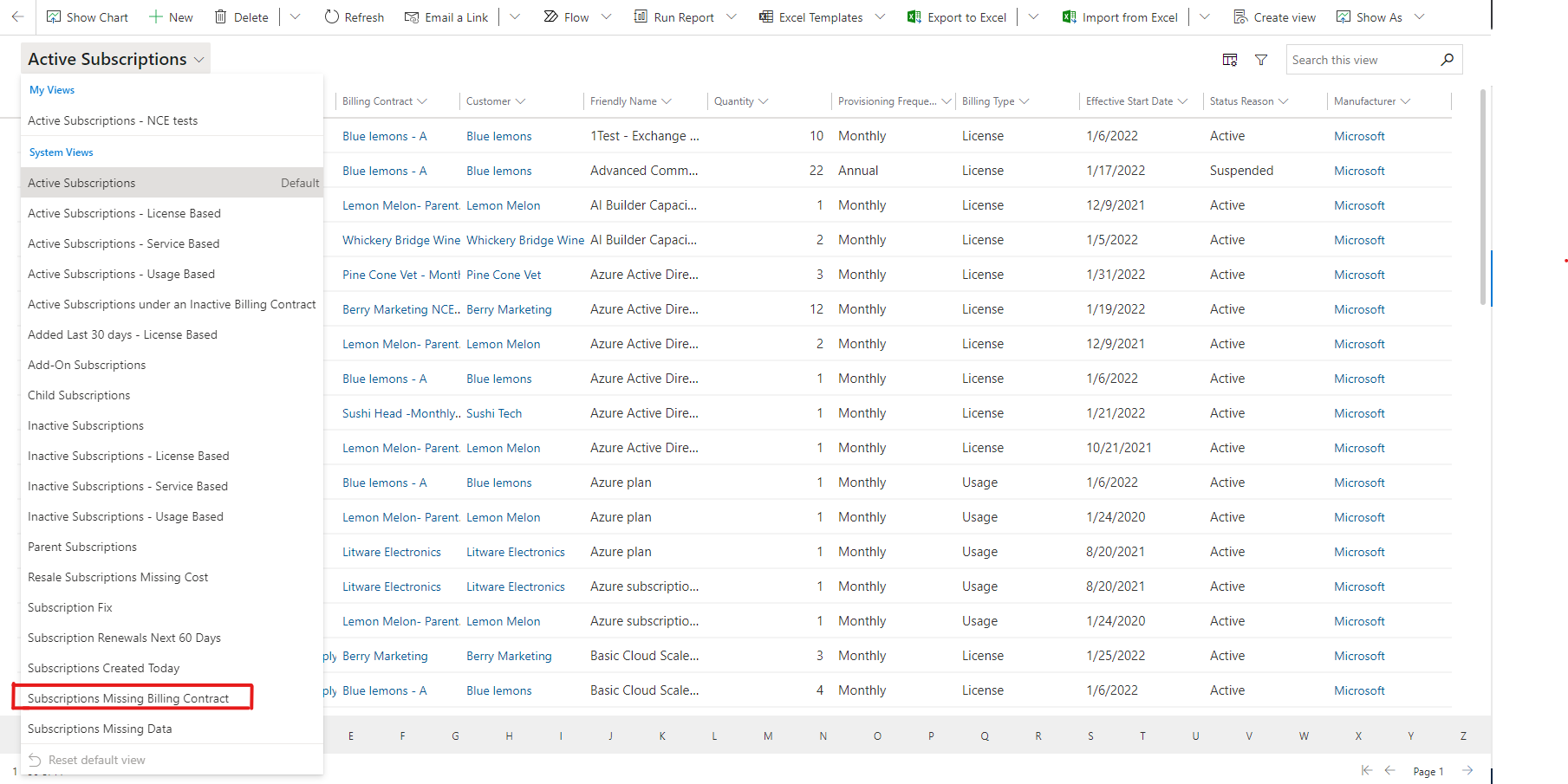 Subscriptions Missing Billing Contracts